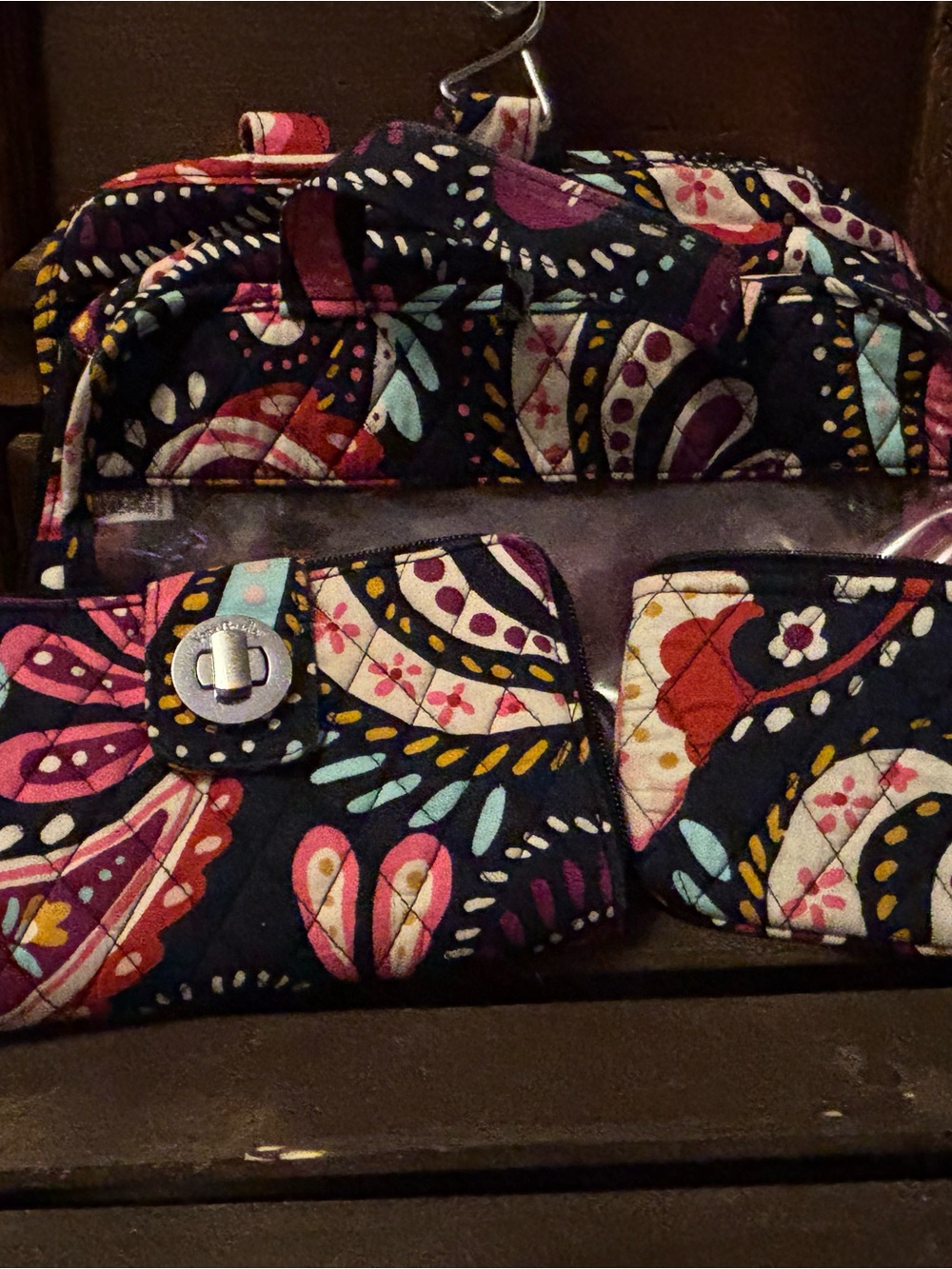 Quilted Floral Paisley Wristlet and Wallet Set - Navy Pink Vera Bradley